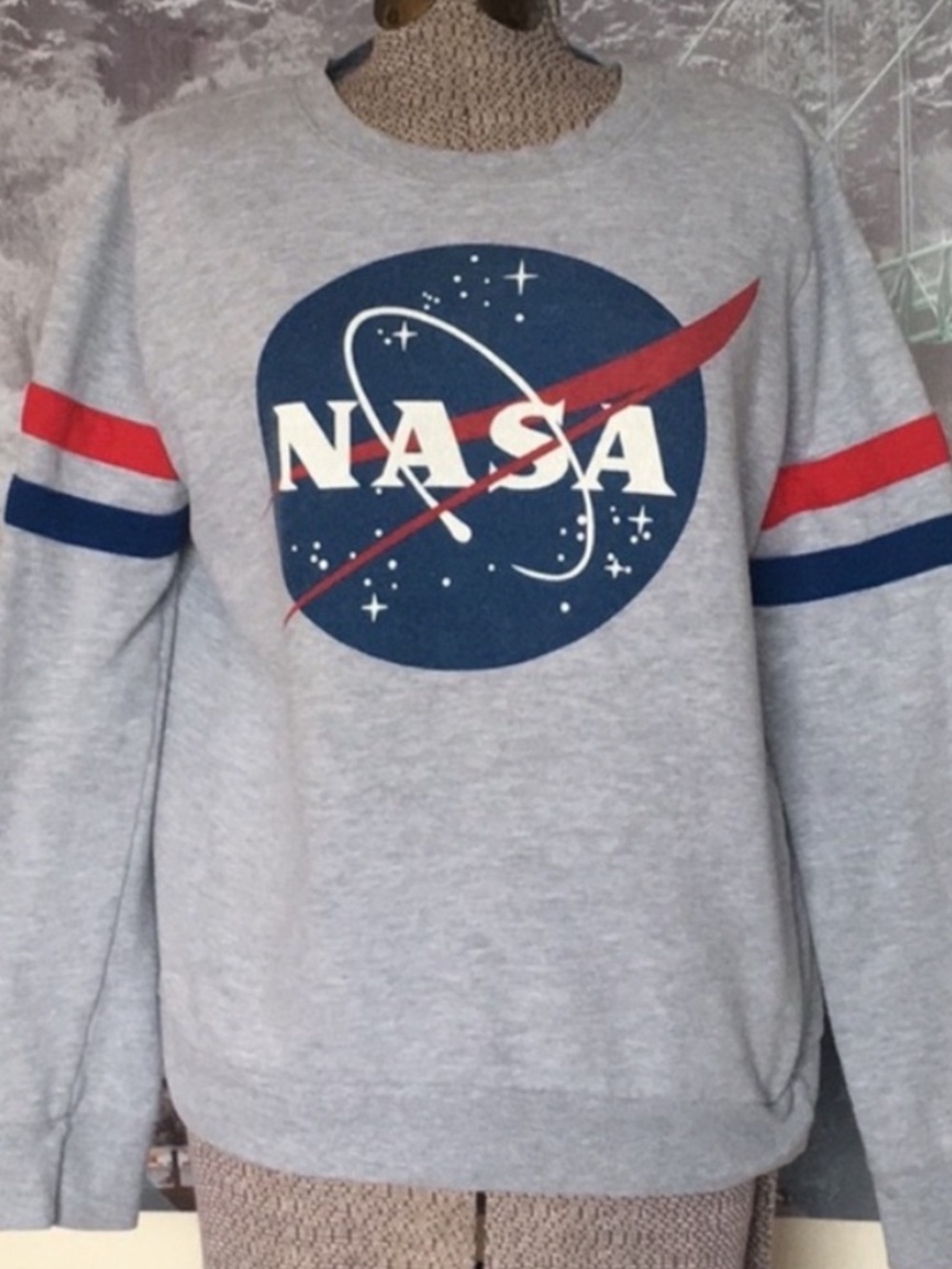 Mighty Fine gray lightweight graphic print NASA space logo crewneck sweatshirt